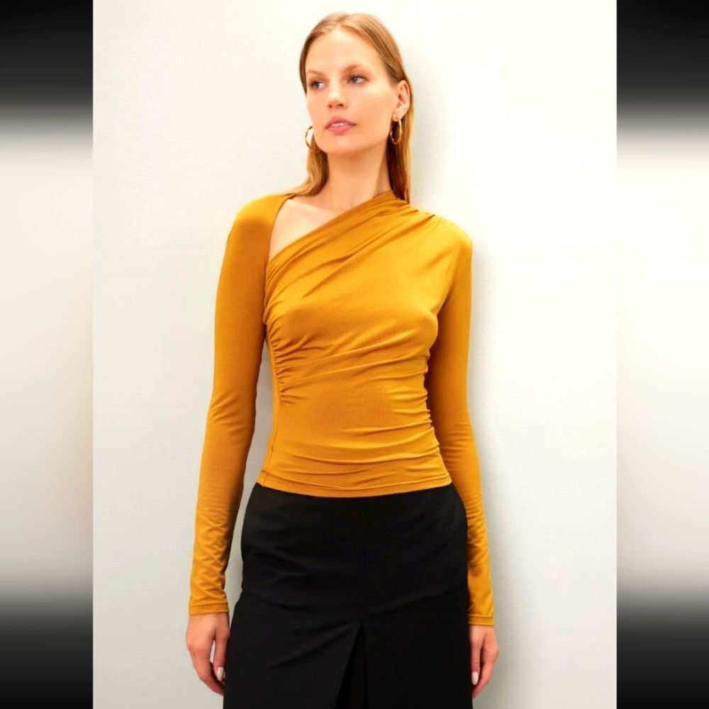 LaPointe Pumpkin Long Sleeve Asymmetrical Blouse Top Size 0